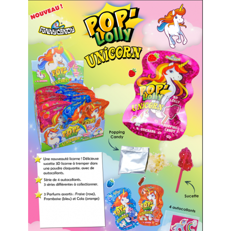 36 Sucettes Pop Lolly Unicorn | Milleproduits.com : bonbons, chocolats, snacks en ligne à prix grossiste