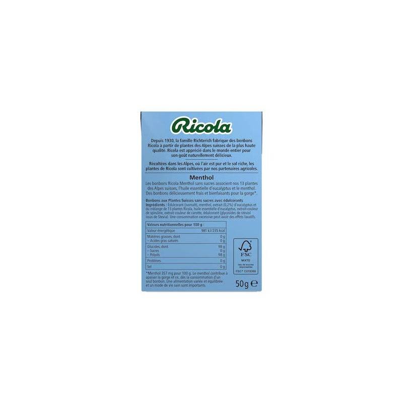 Ricola Menthol sans sucres 50g - 20 étuis